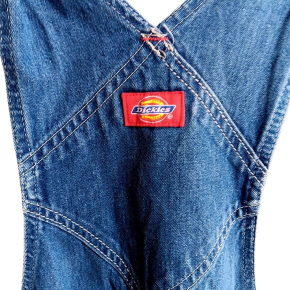 Vintage Dickies Blue Denim Overall Dress With Pockets & Distressed Details - Picture 5 of 6